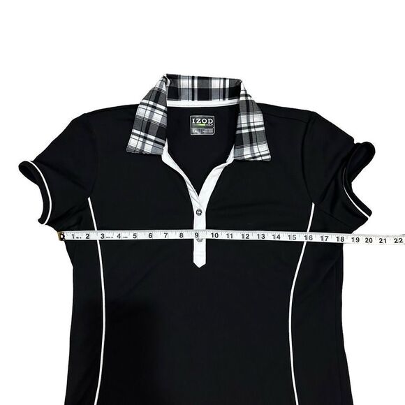IZOD Golf Black & White Plaid Collar Short Sleeve Fitted Active Top Size Medium - Picture 7 of 10